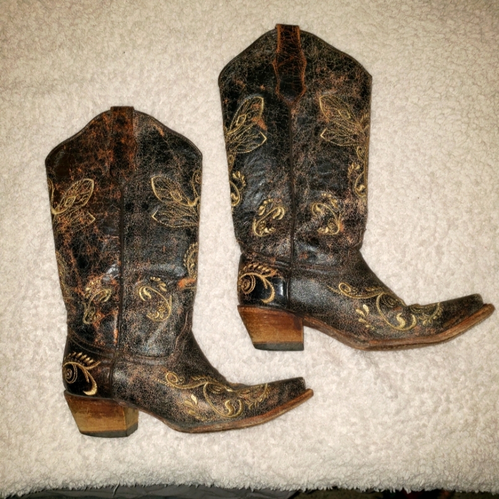 Circle G Women's Dragonfly Embroidered Square Toe Boots Size 6